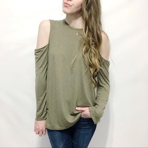 IRO Adele Olive Green Cold Shoulder Jersey Top